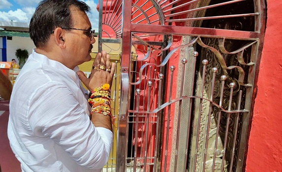 Tripura Finance Minister Pranajit Singha Roy visits Tripurasundari Temple in Udaipur.